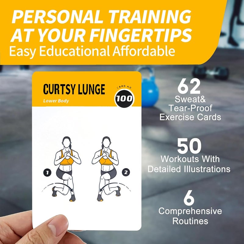 ELAORY Bodyweight Workout Cards, 62 Exercises Cards Deck Large Size 5" x 3.5" Fitness Cards for Women & Men, Beginner Fitness Guide to Training Exercises at Home or Gym (Bodyweight,Vol 2) - Image 5